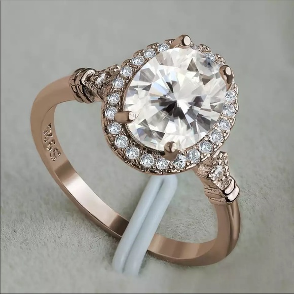 New Solitaire Oval Cubic Zircon Micro Paved Ring - Picture 2 of 5